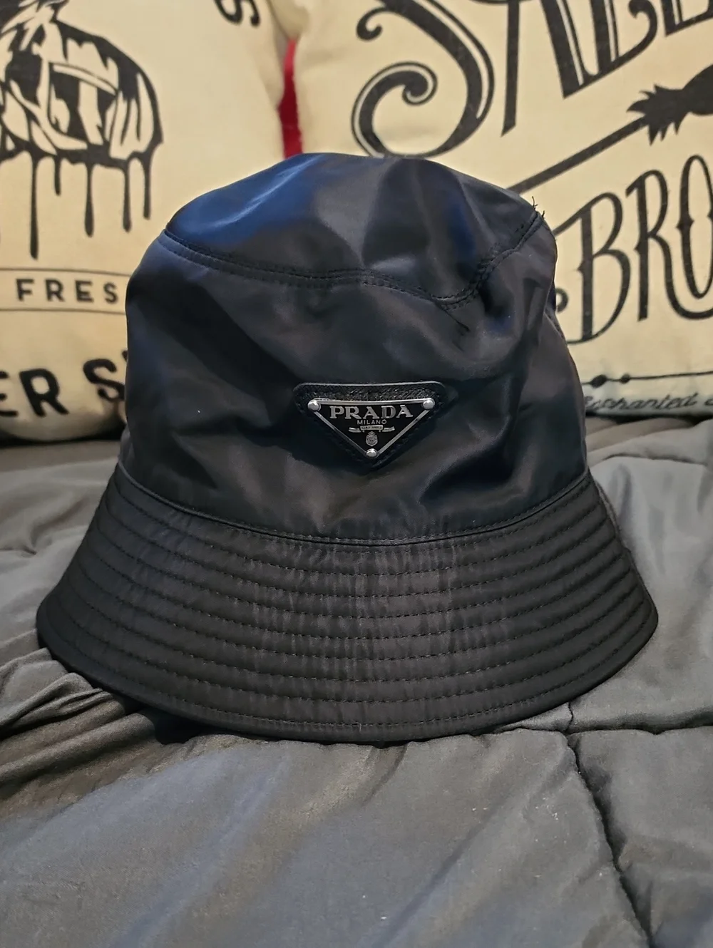 Authentic Prada Black Tessuto Nylon Bucket Hat Unisex